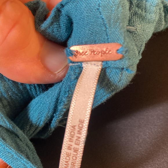 Free People Blue Green Maxi Oversized Sleeveless Dress with Wooden Beading SP - Picture 4 of 11